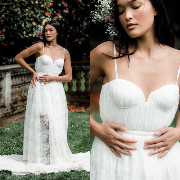 Sau Lee Selena White Lace and Velvet Bustier Wedding Dress NEW - Picture 2 of 11